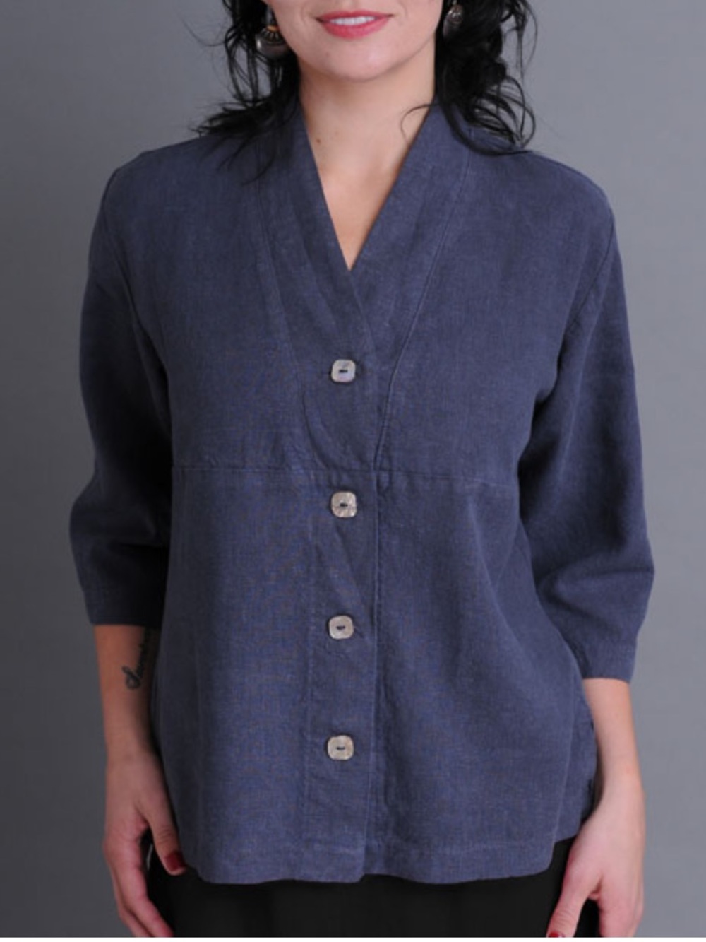 Sympatico Tuxedo Top in Slate Gray, Size Medium, Hemp Tencel